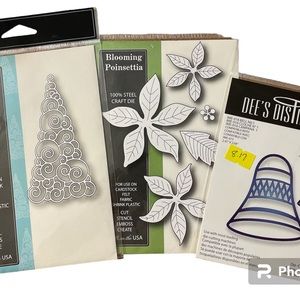 Lot of 3 Steel Craft Die Winterland Tree, Bell, Blooming Poinsettia